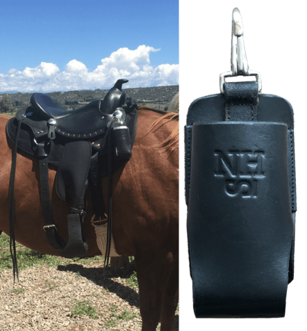 Clip On Leather Water Bottle Holder for horse saddles