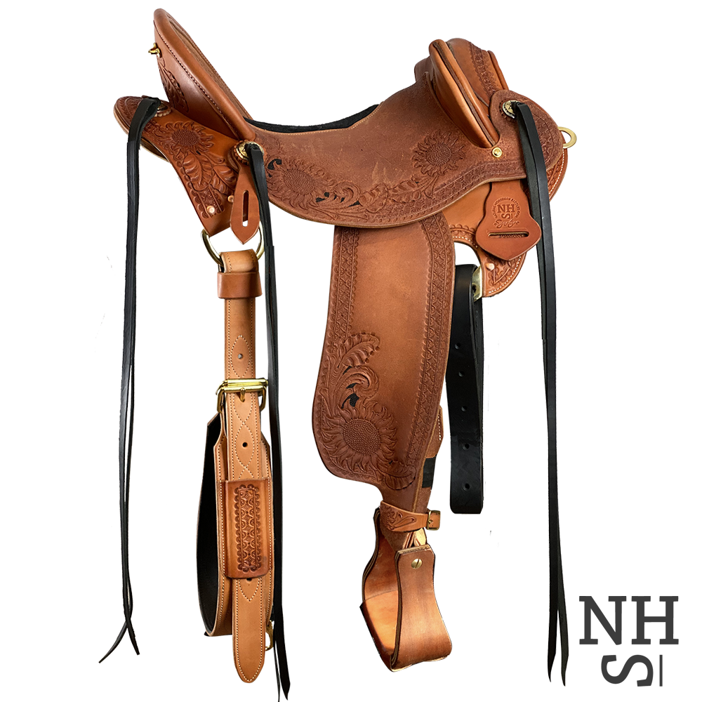 Australian Stock saddle in Light & Dark brown leather combination with accessory 